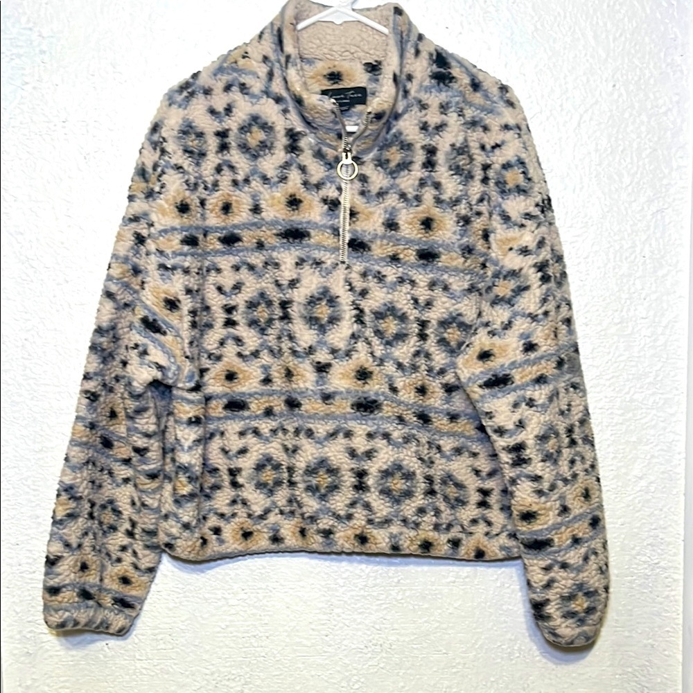 Love Tree Fuzzy blue and white Patterned Pullover XL